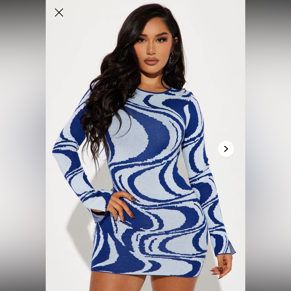 Fashion Nova Navy and White Knit Mini Dress